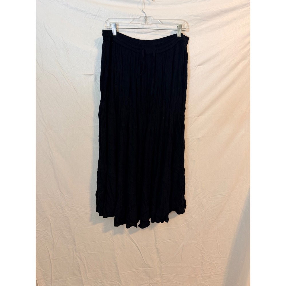 Whimsigoth fairy witchy Black Rayon Crinkle Gauze Tiered Maxi Skirt Plus 2X Boho